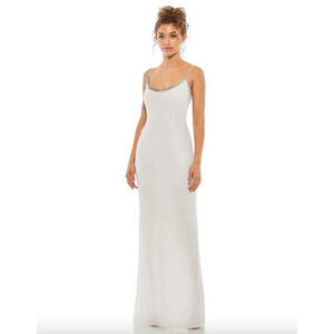 MAC DUGGAL Dress Size 16 Evening Gown Sequin Bead Embellished Neckline White NEW